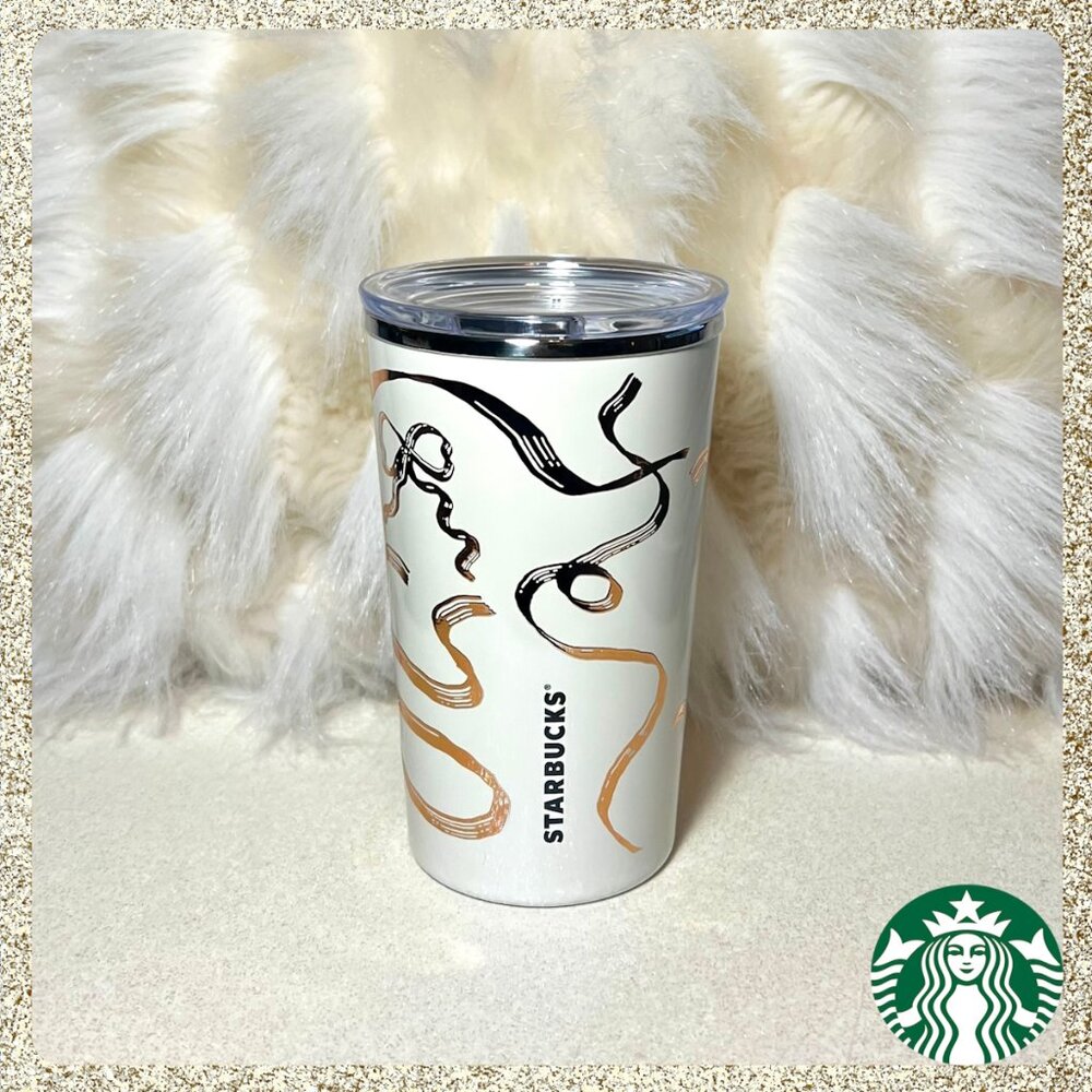 LAST ONE 🎀 NWT 2025 Starbucks White Ribbon Tumbler Tall 12oz SS Tumbler